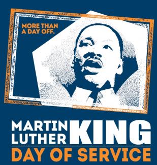 Martin Luther King, Jr., Day of Service graphic poster with image of King