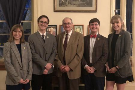 Photo of John Inscoe (middle) with Phi Kappa Literary society officers 2019