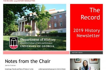 front cover of 2019 annual newsletter with photos of LeConte Hall and Dr. Kreiner