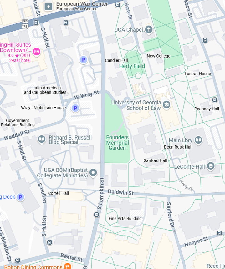 Map of North campus showing UGA Special Collections Library location