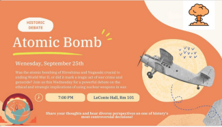 flyer for Feb 25 Phi Alpha Theta meeting and debate on the Atomic Bomb