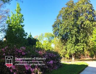 history logo and photo outside LeConte Hall