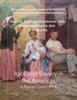 flyer for poster presentations featuring image of people in historical Americas in period dress
