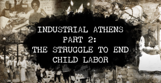 title page of the Athens Historical Society Athens Film Project new release: Industrial Athens, Part II, featuring sepia tint vintages photos overlaid with the text header