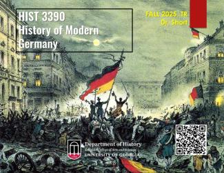 flyer for HIST 3390 with artistic representation of revolutionary europe - city and rioting