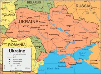 Modern map of Ukraine and border countries