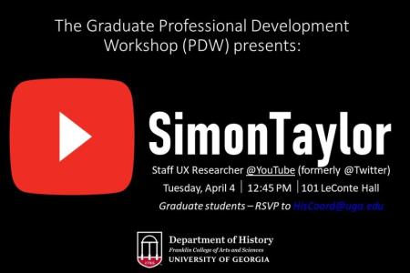 flyer for April 4 career talk with Simon Taylor
