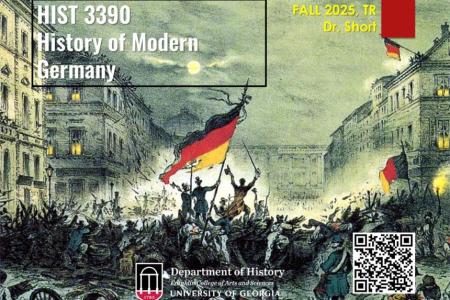 flyer for HIST 3390 with artistic representation of revolutionary europe - city and rioting