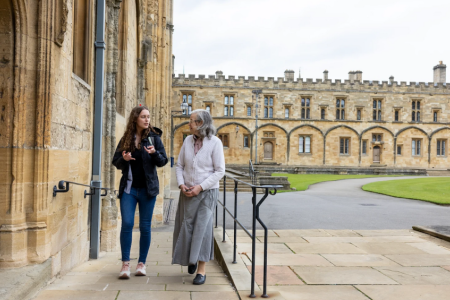 History major Katie Beard and Oxford tutor rowena Archer at Oxford, U.K. Photo by Dorothy Kozlowski.
