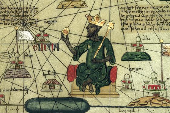 A map drawn in Spain dated 1375, showing the king of Mali holding a gold nugget. Source: British Library