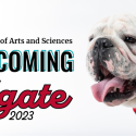 image of UGA the bulldog and title header for the Franklin College Homecoming Tailgate 2023